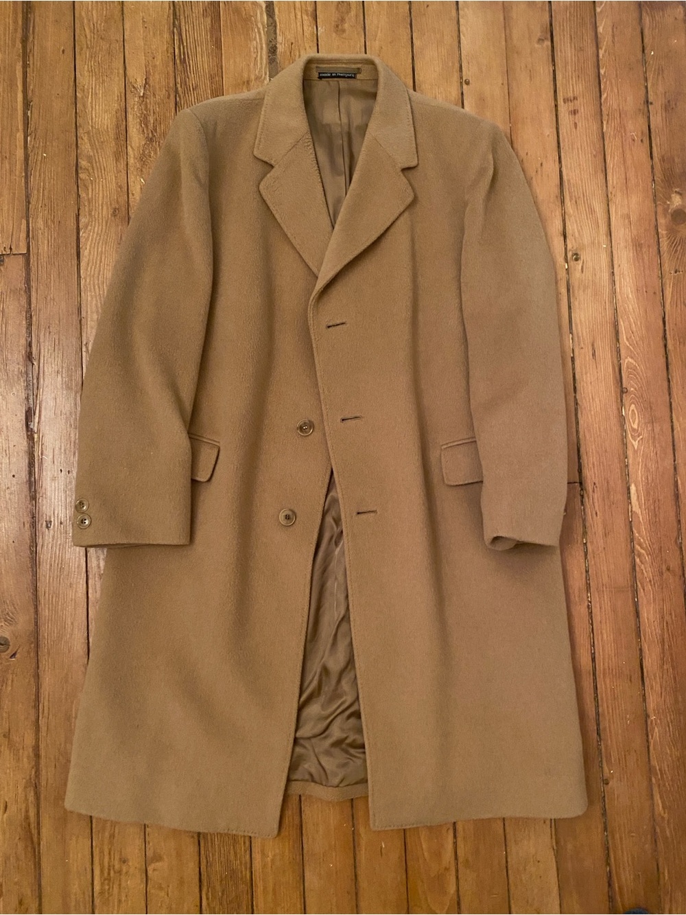 Men's Camel Wool/cashmere Overcoat - Classic Single-Breasted Coat